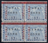 Canal Zone Scott 12 with "PAMANA" Reading Up Single in Block of 4 (Est $150-200)