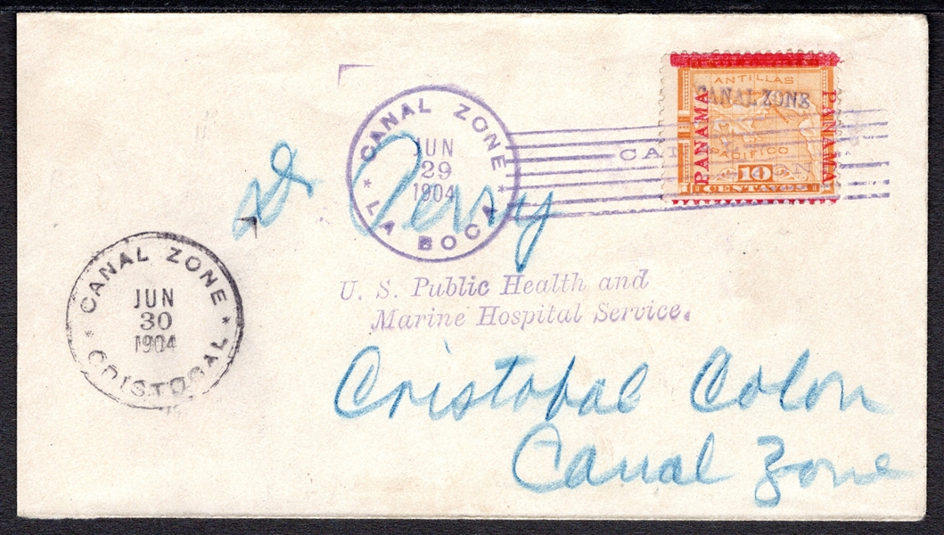 Canal Zone Scott 3 Used on Cover, 1904 (SCV $325)