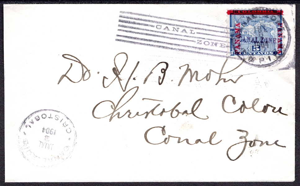 Canal Zone Scott 2 Used on Cover, 1904 (SCV $225)
