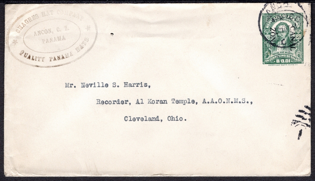 Canal Zone U3 Used Entire Sent to Cleveland, Ohio (SCV $375)