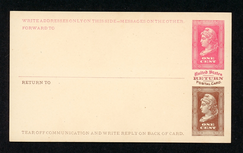 USA Scott UY1E.c. Postal Reply Card Essay VF (Est $100-150)
