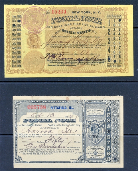 Early Pair of Used Postal Notes F-VF (Est $250-350)