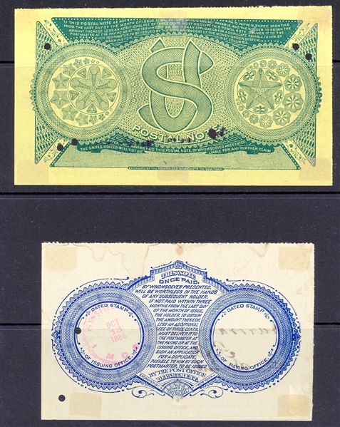 Early Pair of Used Postal Notes F-VF (Est $250-350)