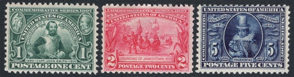 USA Scott 328-330 MH, MNH Complete Set - Jamestown Issue (SCV $457.50)