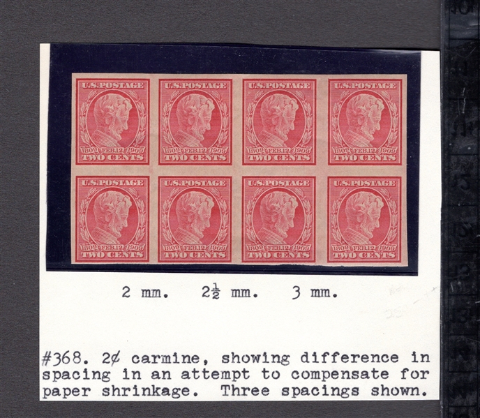 USA Scott 368 Imperf Lincoln Block of 6 with Variable Spacing (Est $100-150)