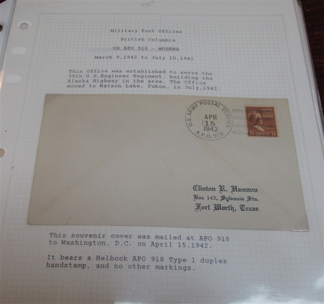WWII Alaska Highway/US APO's in Canada Cover Collection 