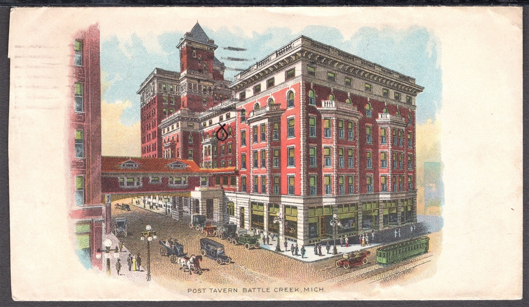 Battle Creek , Michigan, 1925 Post Tavern Hotel Cover (Est $20-30)