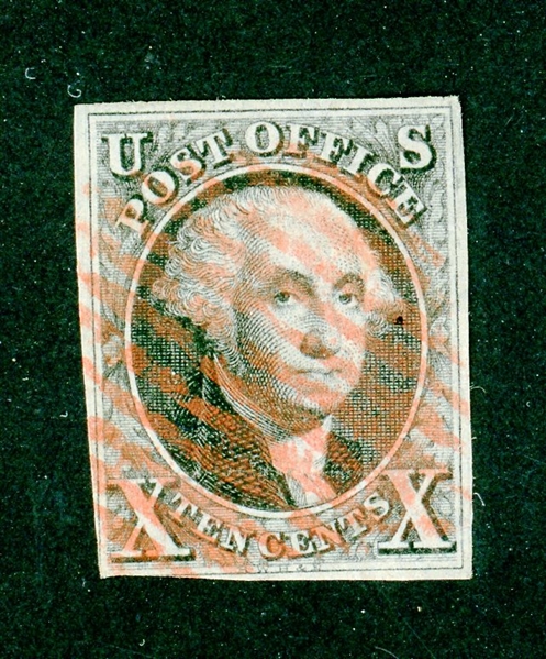 USA Scott 2 Used, Red Grid Cancels, with 2020 Crowe Cert (SCV $775)