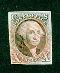 USA Scott 2 Used, Red Grid Cancels, with 2020 Crowe Cert (SCV $775)