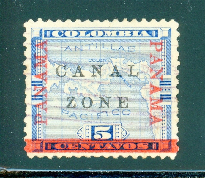 Canal Zone Scott 12e, Used, F-VF, PANAMA Inverted, Bar at Bottom, with 2020 Crowe Cert (SCV $1250)