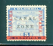Canal Zone Scott 12e, Used, F-VF, "PANAMA" Inverted, Bar at Bottom, with 2020 Crowe Cert (SCV $1250)
