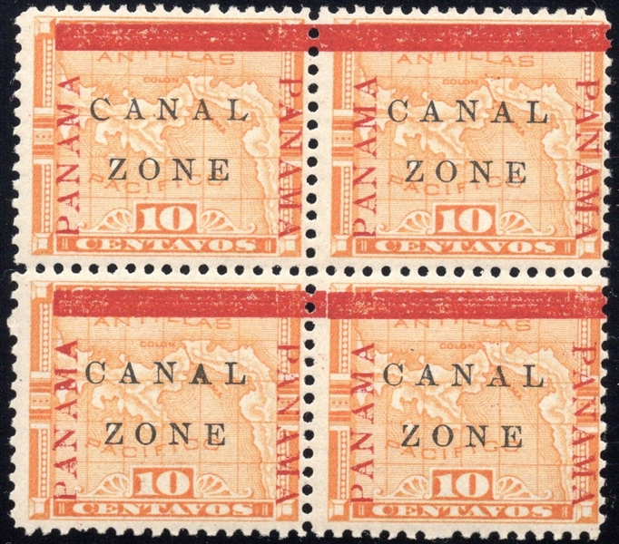 Canal Zone Scott 13a Variety in Block of 4, MH, Fine (SCV $231)