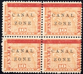 Canal Zone Scott 13a Variety in Block of 4, MH, Fine (SCV $231)