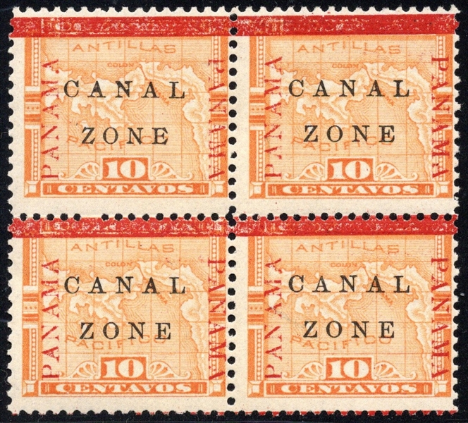 Canal Zone Scott 13b Variety in Block of 4, MH, F-VF (SCV $225)