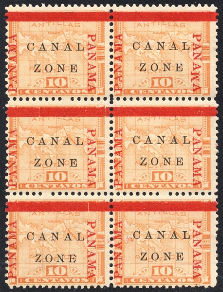 Canal Zone Scott 13b Variety in Block of 6, MH, F-VF (SCV $259)