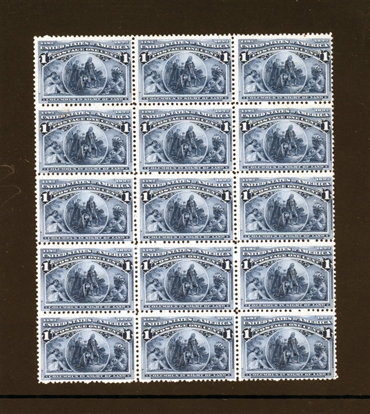 USA Scott 230 Mint Block of 15, 1c Columbian Issue (SCV $339.50)