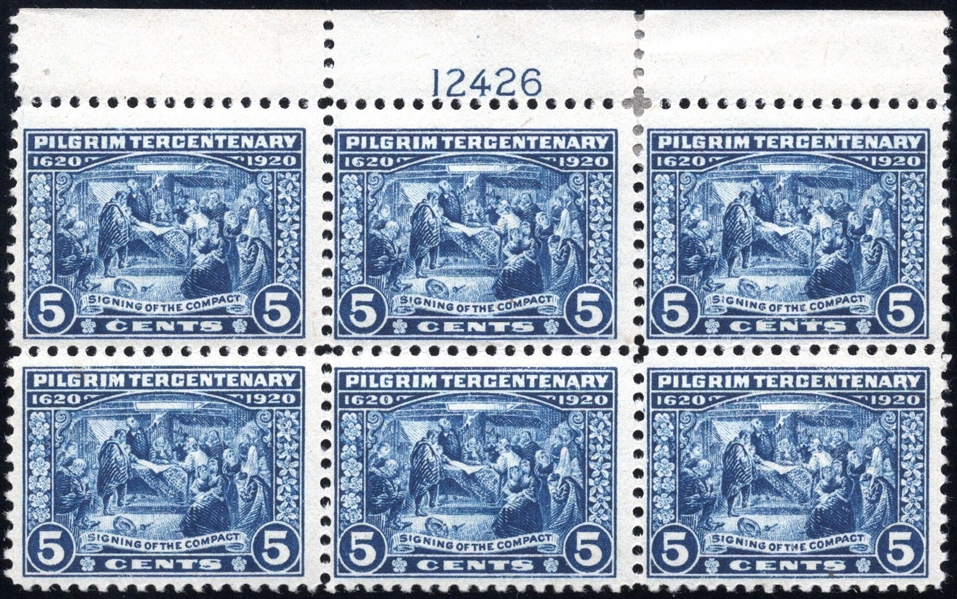 USA Scott 550 MNH Plate Block of 6, Fine, 5c Pilgrim Tercentary (SCV $425)