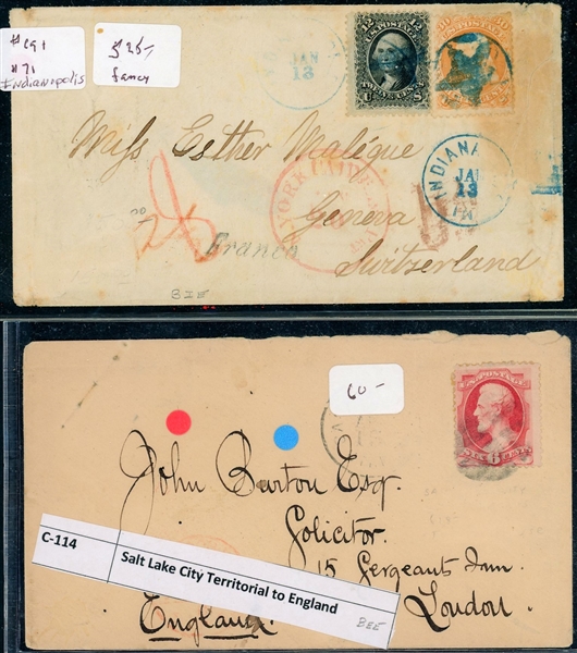 USA 19th Century Foreign Destination Cover Lot - 12 Different Covers (Est $350-500)