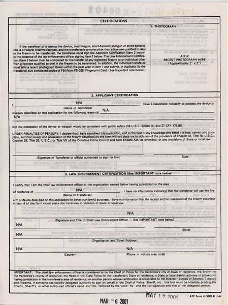 USA Scott RY8 on Document/License - Firearm Transfer (SCV $150)
