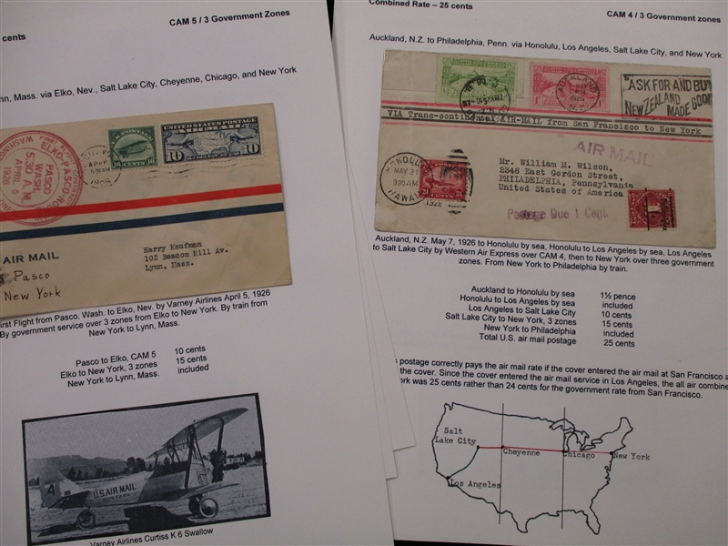 Early USA Airmail 1920's Exhibit in Progress (Est $300-400)
