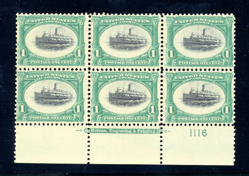 USA Scott 294 MH Plate Block of 6 w/Imprint, F-VF, 1c Pan-America (SCV $300)