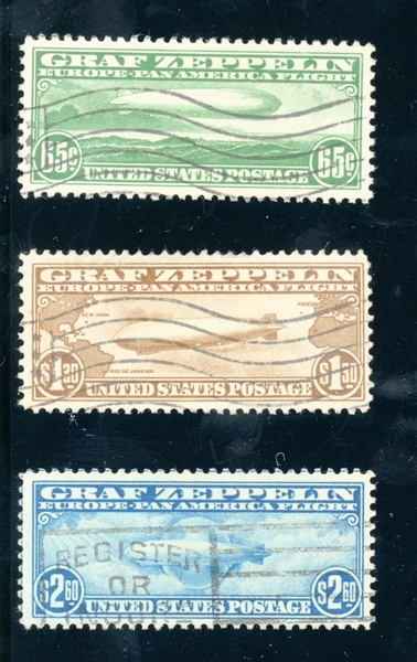 USA Scott C13-C15 Zeppelins Used, F-VF with Tiny Flaws (SCV $1050)