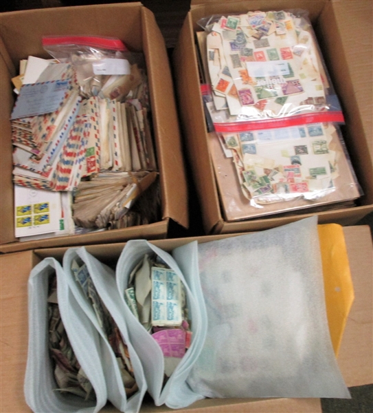 Fire Sale - 3 Boxes of Stamps, Covers, Postage - OFFICE PICK UP ONLY!