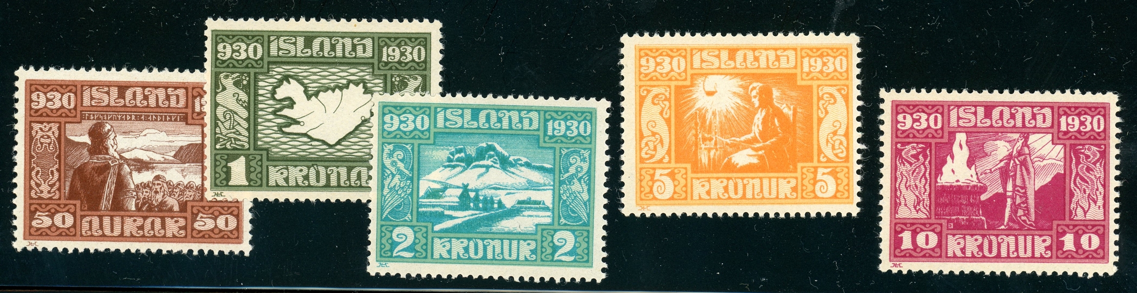 Iceland Scott 162-166 MNH High Values in 1930 Parliament Set (SCV $680) 