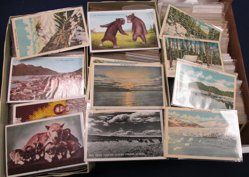 Large Box with 1600 Postcards Arranged by State, 1906-1960'S (Est $250-$500)