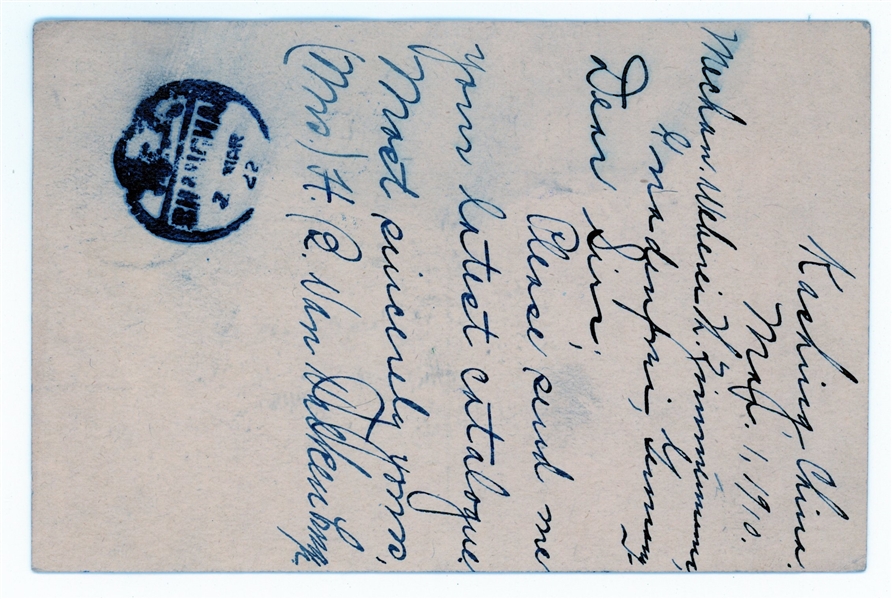 China Postal Card 1910 Shanghai to Germany via Siberia (Est $50-100)