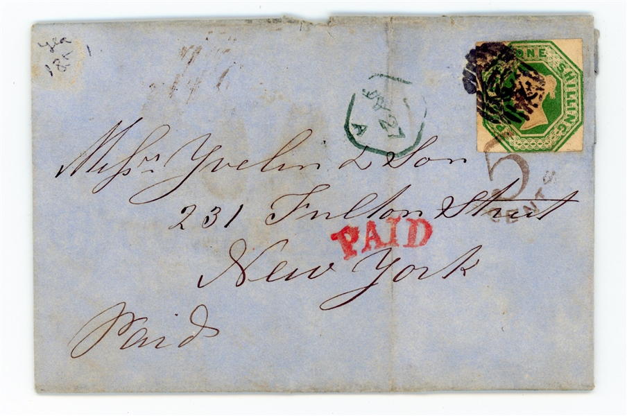 Great Britain Scott 5 on Folded Letter to New York (SCV $1275)