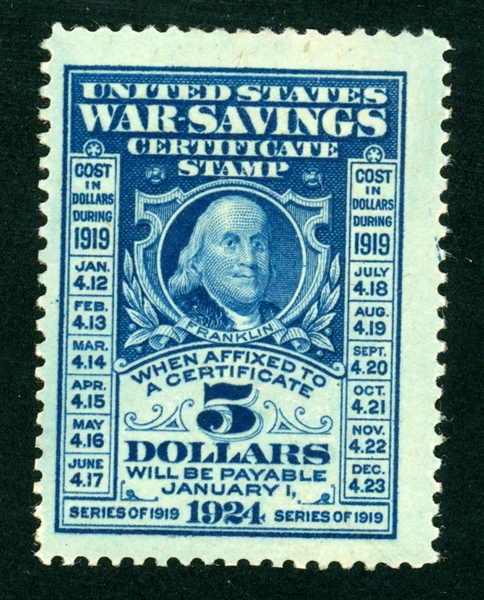 USA Scott WS4 MH F-VF, 1919 $5 Savings Stamp (SCV $325)