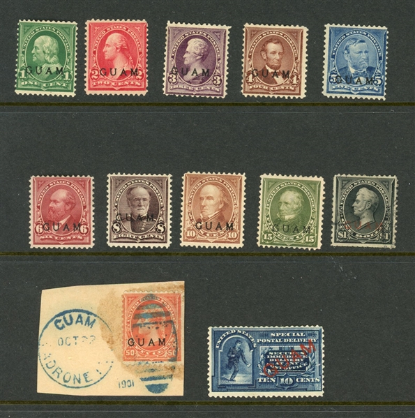 Guam Accumulation of 12 Different 1898 Issues Unused/Used (SCV $1500+)