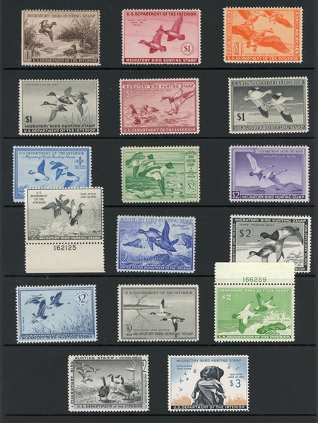 USA Ducks, 17 Different Mint, RW9//RW26 (SCV $1630)