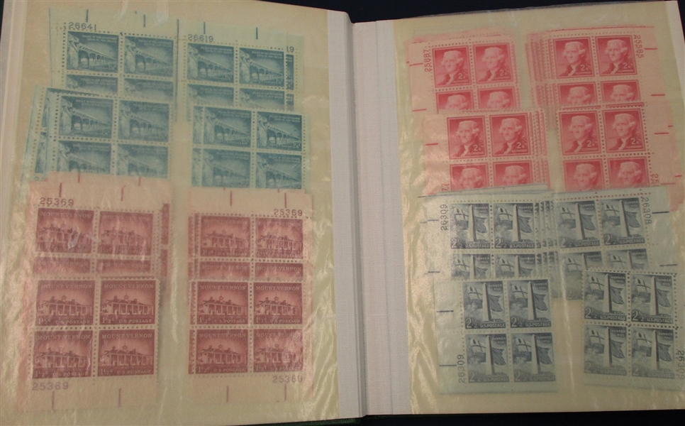 USA Liberty Issue Mint Plate Block Accumulation in a Small Stockbook (Est $500-700)