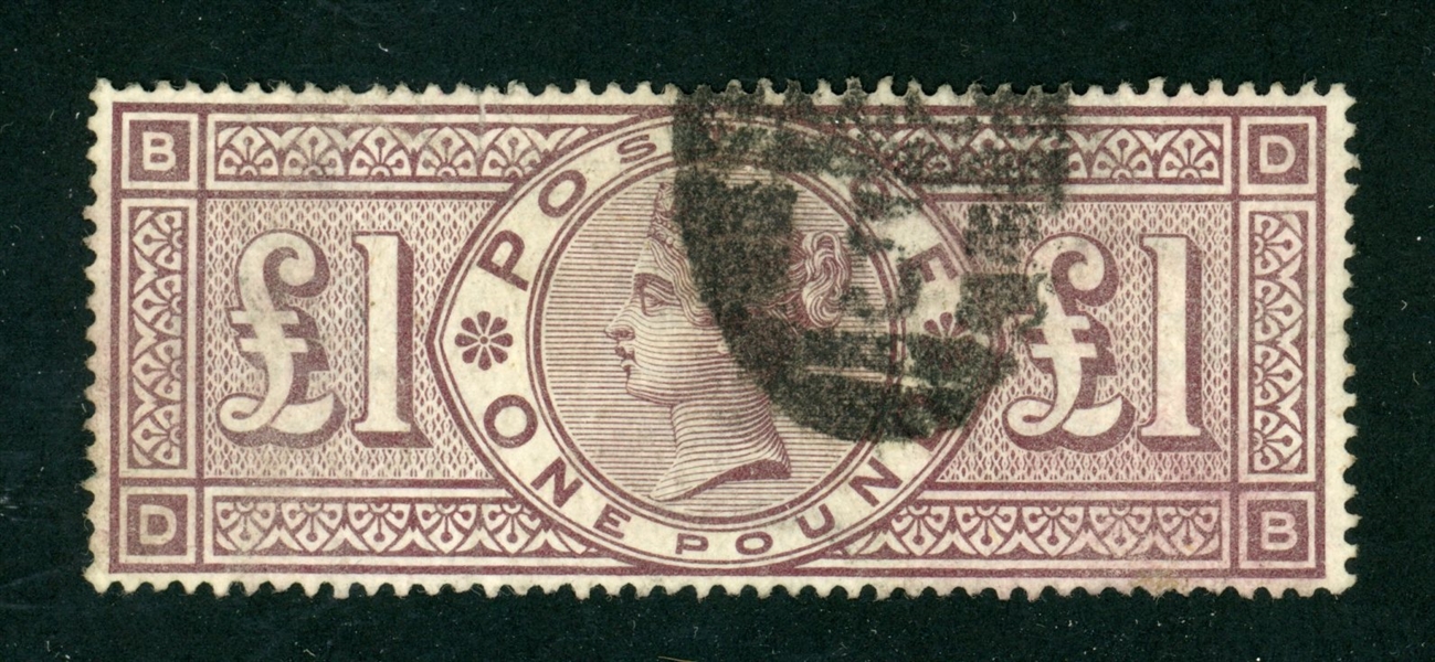 Great Britain Scott 123 Used F-VF, Brown Violet 1888 £1 Issue (SCV $4400)