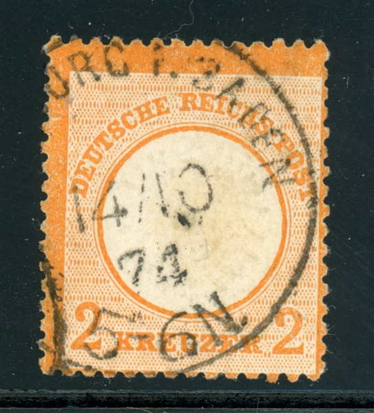 Germany Scott 22 Used Fine, 1872 2kr Orange (SCV $2250)