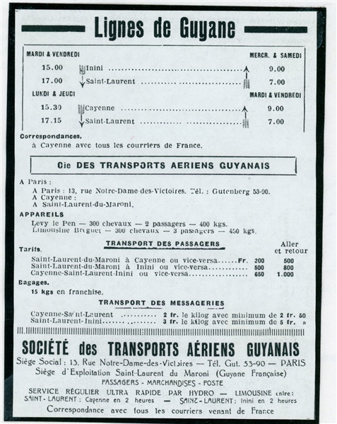 French Guiana Societe de Transports Aeriens Guyanais on Exhibit Page (SCV $2925)