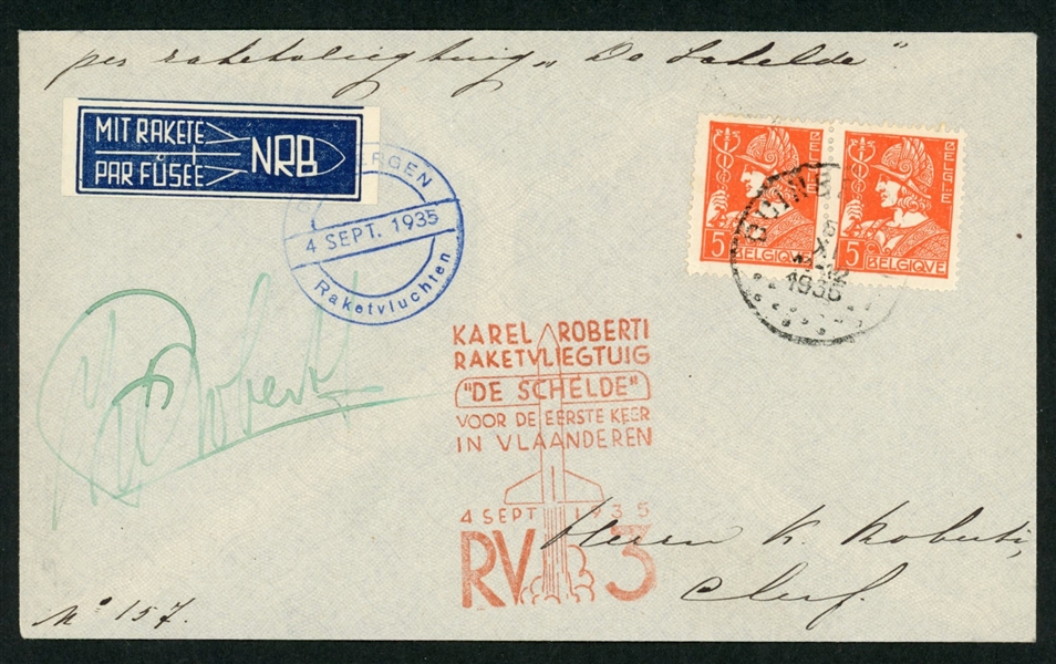 Belgium1935 Flown Rocket Mail Cover (Est $60-90)