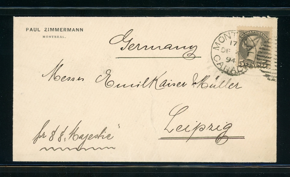 Canada Scott 42 on 1894 Cover to Germany (Est $30-60)