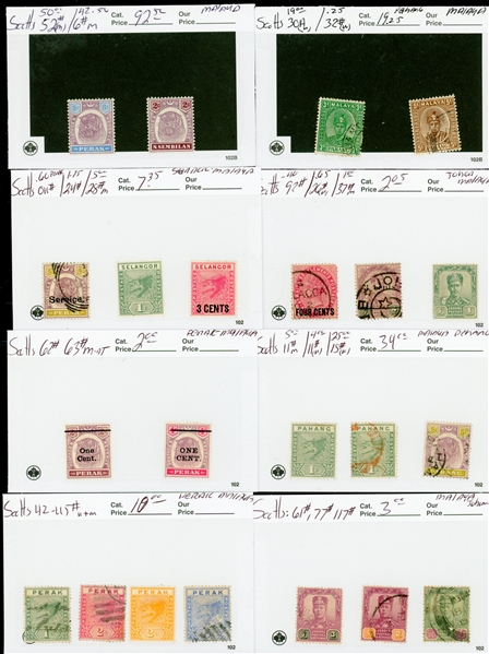 Malaya and States Mint/Used Accumulation on Dealer Cards (Est $150-200)