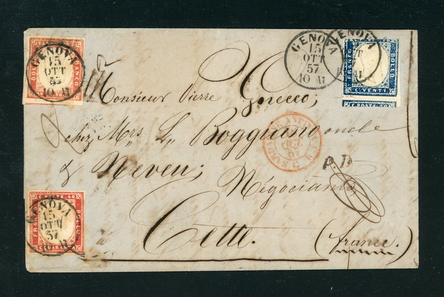 Italy Sardinia Folded Letter to France, 1857 (Est $250-400)