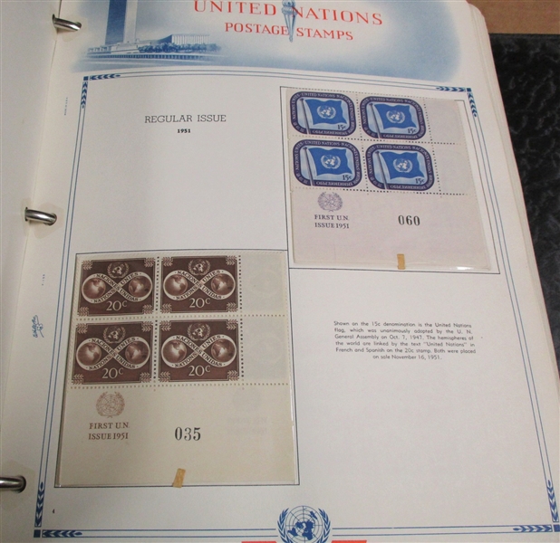 United Nations Collection of Imprint Blocks on White Ace Pages - OFFICE PICKUP ONLY!