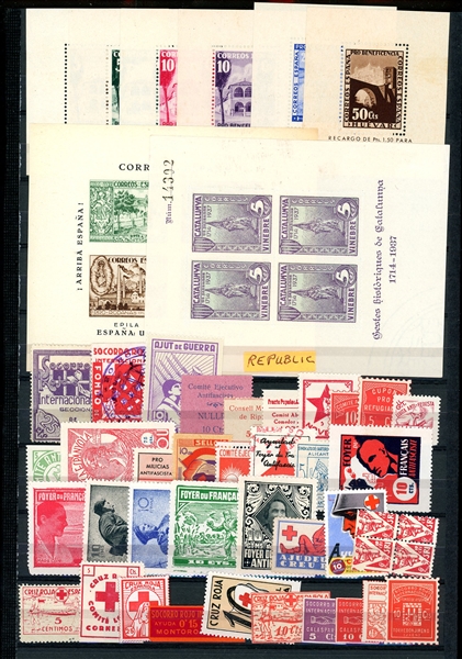 Spanish Civil War Accumulation of Stamps and Souvenir Sheets (Est $200-300)