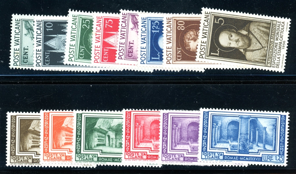 Vatican City Scott 47-54, 55-60 Complete Sets, F-VF, 1936-8 Issues (SCV $560)
