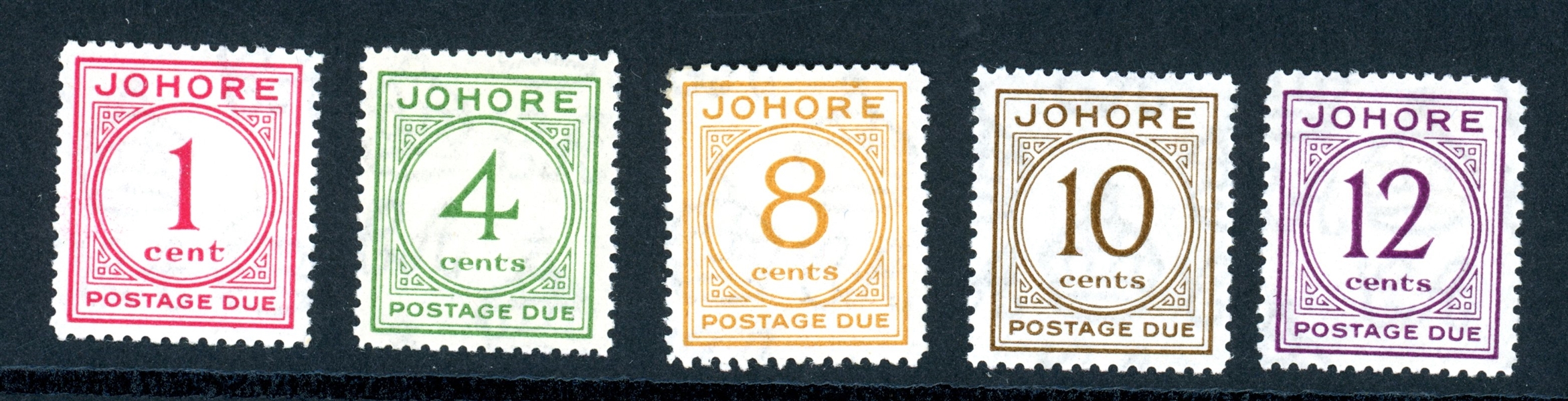 Malaya-Johore Scott J1-J5 MH Complete Set, 1938 Postage Dues (SCV $227.50)