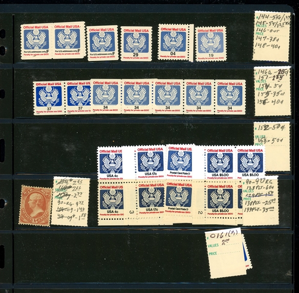 USA Officials - Large Group of Unused and Used, Early to Modern (Est $300-400)