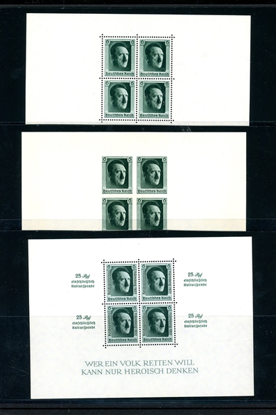 Germany Hitler Souvenir Sheets, Scott B102-B104, 3 Diff., MNH (SCV $462)