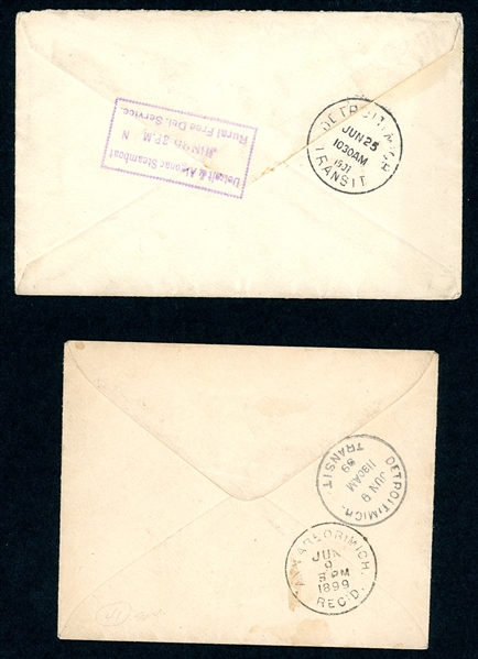Detroit and Algonac Steamboat, Rural Free Delivery Service, 2 Covers (Est $150-200)