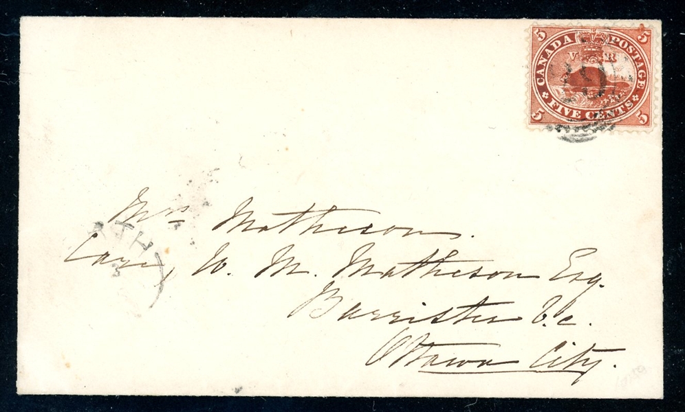 Canada Scott 15 on Cover, 1865, Perth to Ottawa City (Est $75-100)